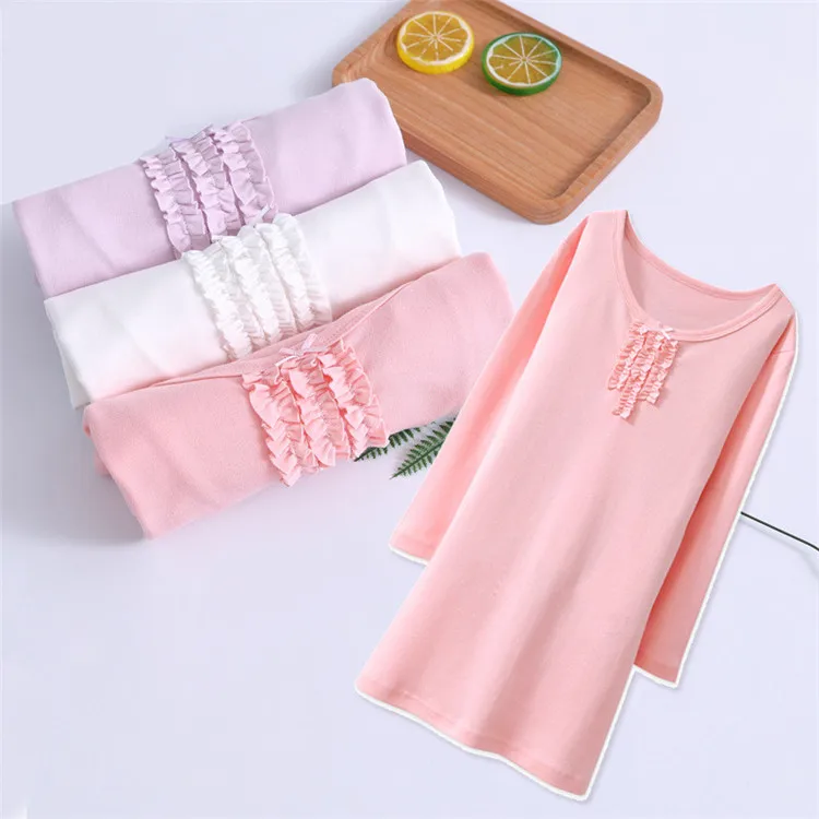 Pink nightdress princess nightgowns sleepwear dress for girls child cotton nightgowns baby nightwear dress 1-09