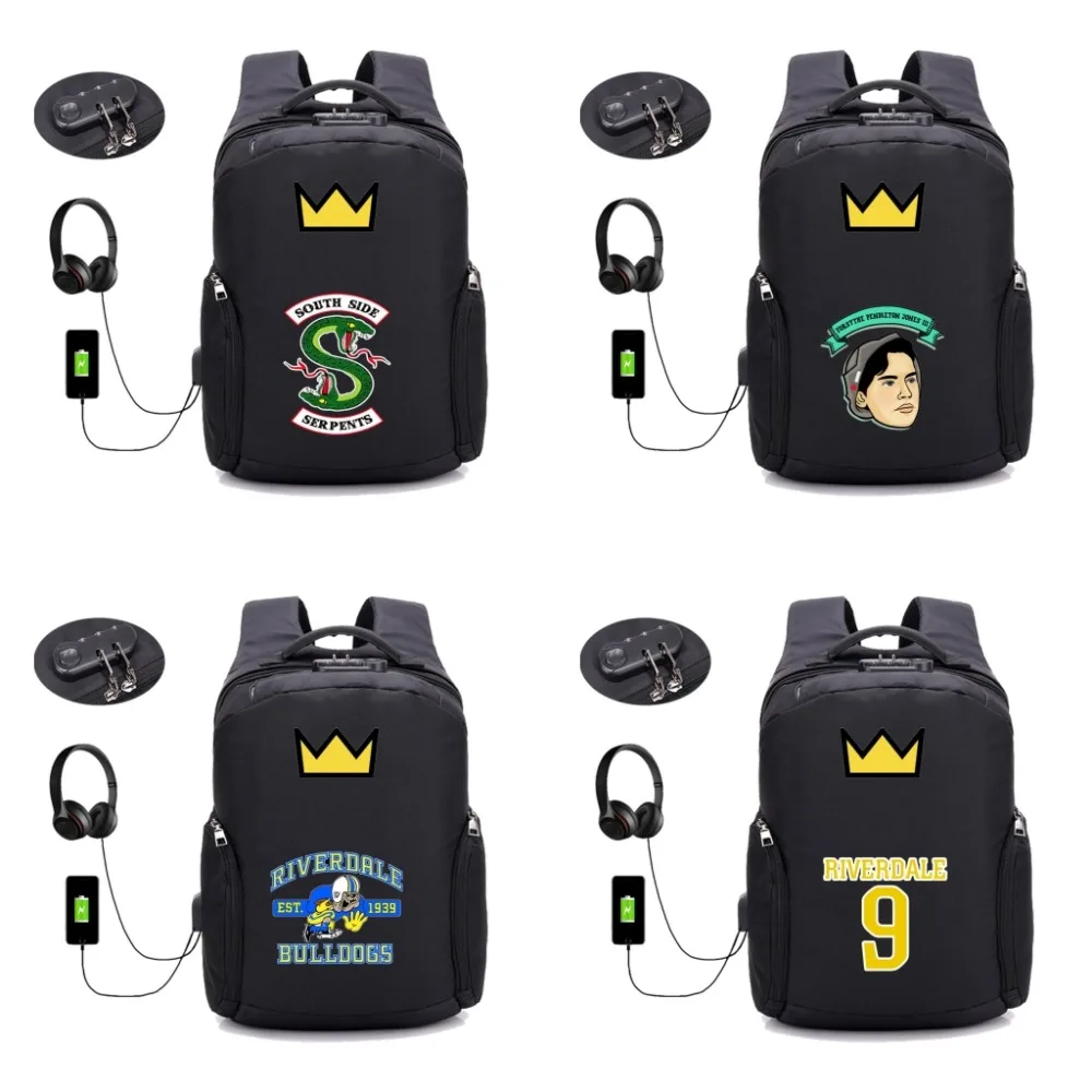 

Riverdale South Side Serpents RHS Backpack USB Charge Anti-theft Backpack women men Travel bag School Students book Bag