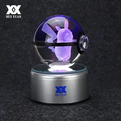 Пикачу 3D лампа с хрустальным шаром настольное украшение стеклянный шар ночник светодиодный красочный поворот база креативный подарок