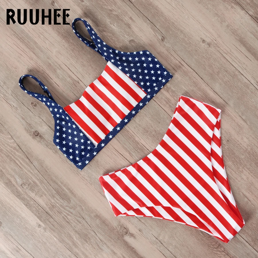 Billige RUUHEE Bademode Frauen Bikini 2019 Badeanzug Hohe Taille Bikini Set Push Up Sport Tops Badeanzug Frauen Sommer Weibliche Strand tragen
