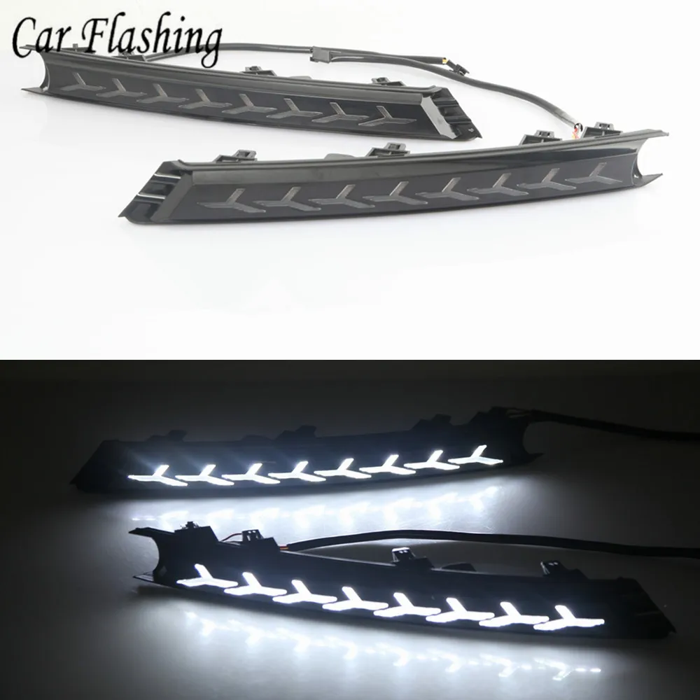 

Car Flashing 1Set 12V LED DRL Daytime Running Light Daylight With Yellow Turn Signal Fog Lamp For Mazda CX5 CX-5 2017 2018 2019