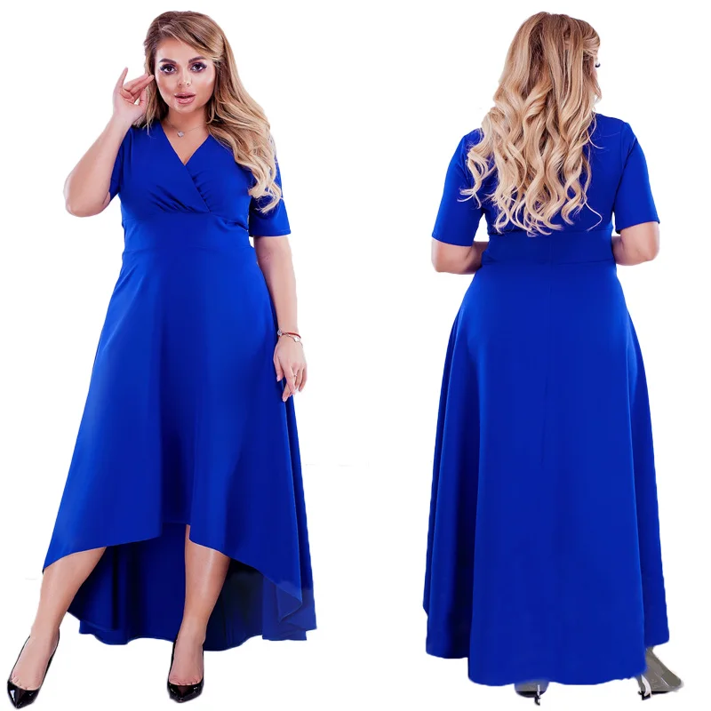 

2019 Brand Summer Women Dress Solid Color Casual Vestidos Ankle Length V Neck Oversized 6XL Sexy Plus Size Dresses Straight