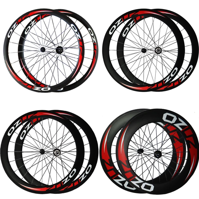 Cheap OZUZ 38mm 50mm 60mm 88mm depth Clincher Carbon Road Bike Bicycle Wheelset with Powerway R13 Hub Super Light Full Carbon Wheels