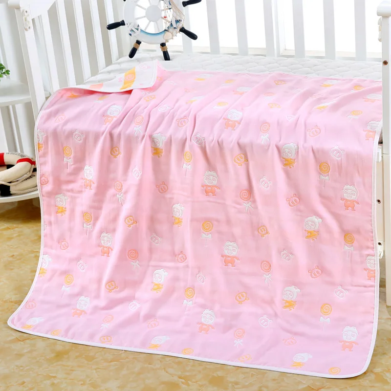 Pink pig Одеяло из чистого хлопка для маленьких мальчиков, 6 слоев, пеленки для новорожденного, муслин, чехол для коляски, банное полотенце, мягкое, детское, теплое, для девочек - Цвет: Pink pig