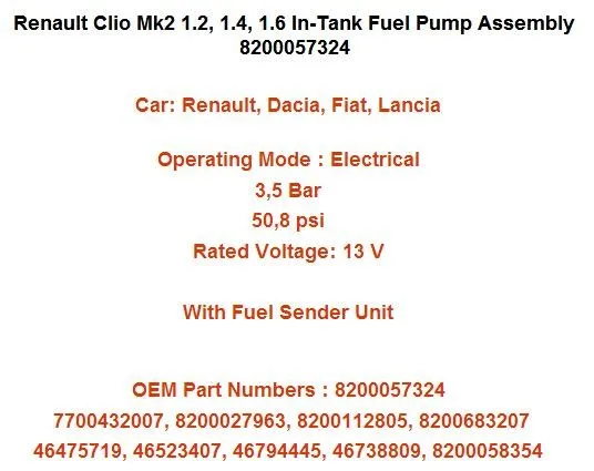 Для Renault Clio Mk2 1,2, 1,4, 1,6 топливный насос и отправитель 0986580312 700468280 8200027963