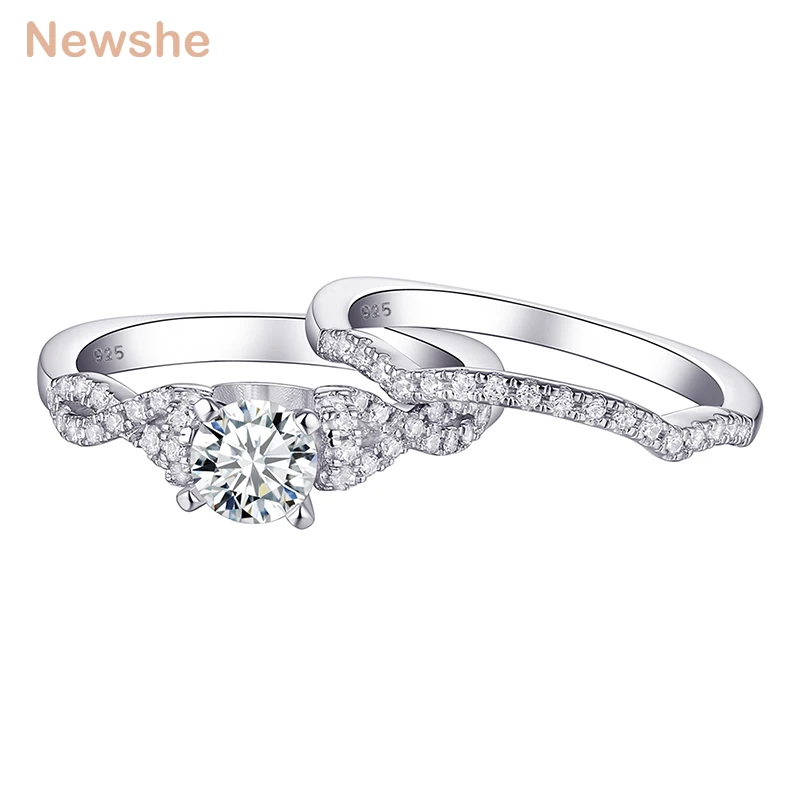 

Newshe 1Ct Engagement Rings For Women Round Cut White AAA CZ Solid 925 Sterling Silver Wedding Bridal Set Trendy Jewelry 1R0027