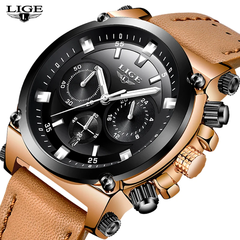 

LIGE Watch Men Sport quartz wristwatches Leather Mens Watches Top Brand Luxury Waterproof Business Watch Man Relogio Masculino