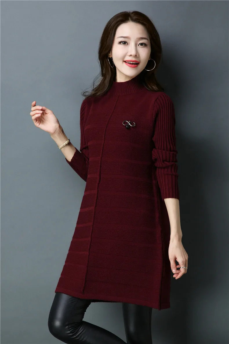 XJXKS, женские свитера,, зимняя одежда, M-XXL, шерсть, вязанные, повседневные, Новое поступление, половина водолазки, женские, длинные джемперы
