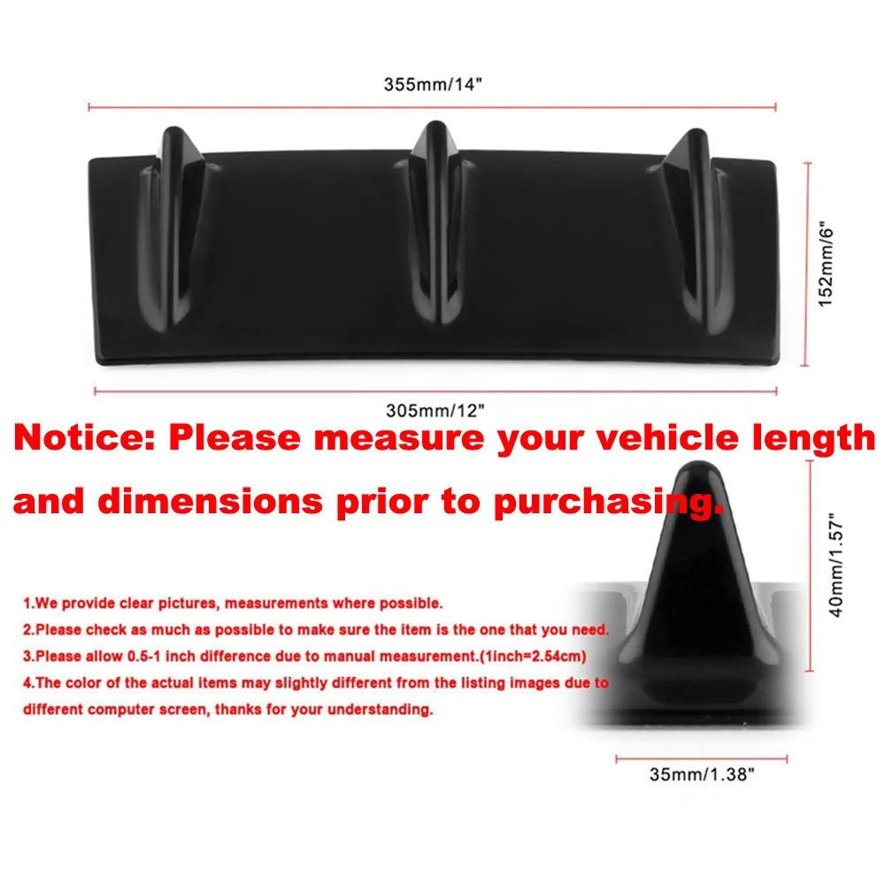 2 шт. 1" x 6" Универсальный Черный ABS нижний задний бампер 3 акульих плавников спойлер крыло губ Диффузор Декоративные крылья для всех моделей