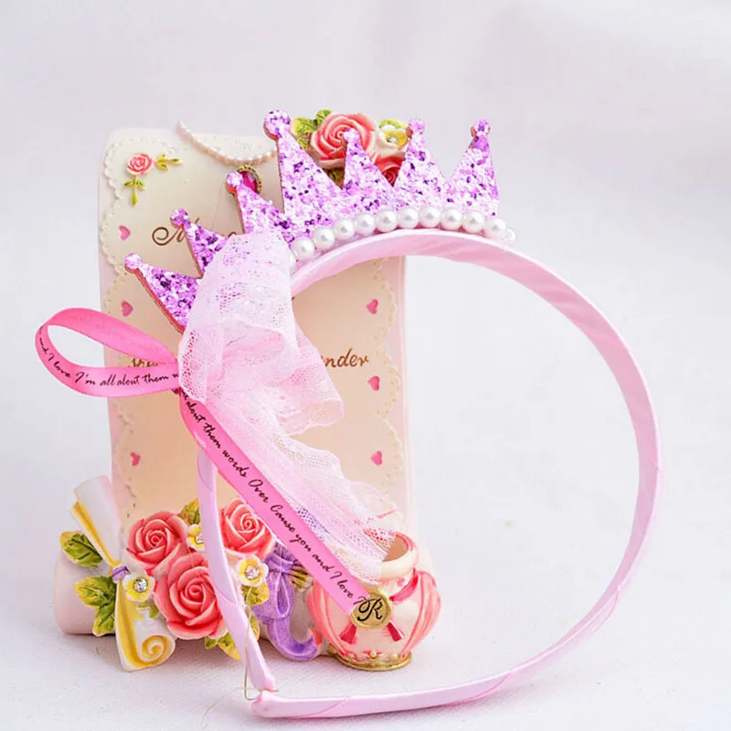 Fashion Girls Hair bands Pearls Resin Diamond Lace Bow Ribbon Crown Princess Children Accessories Hair Accessories Hair Band