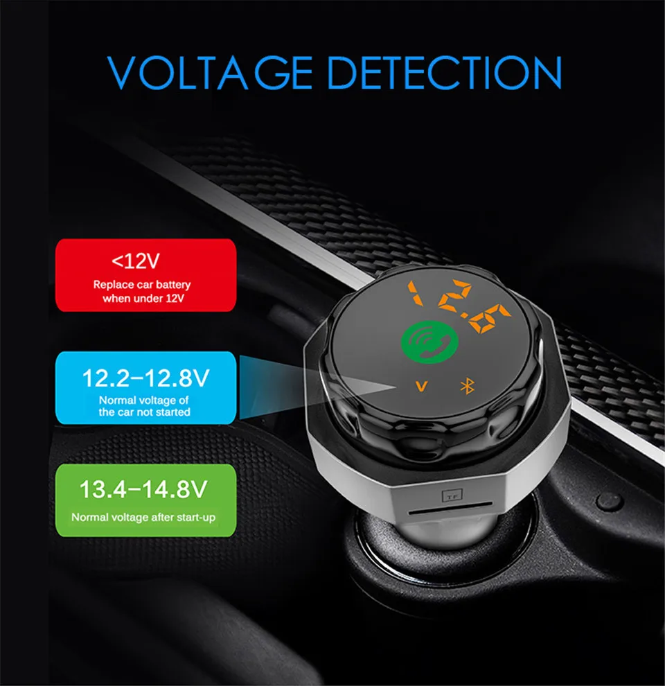 Wireless Bluetooth FM Transmitter Safety Hammer Handsfree Car Kit Bluetooth 3.5mm Aux Bluetooth MP3 Player TF USB Car Charger (7)