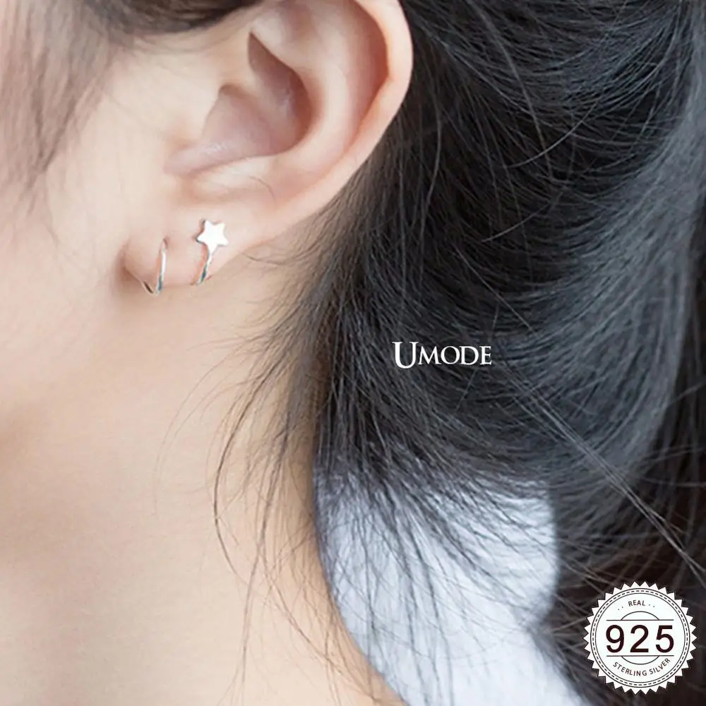 

UMODE Korean Fashion Star 925 Sterling Silver Earrings for Women Silver Hoop Earrings Open Twist Pendientes Fine Jewelry ULE0469