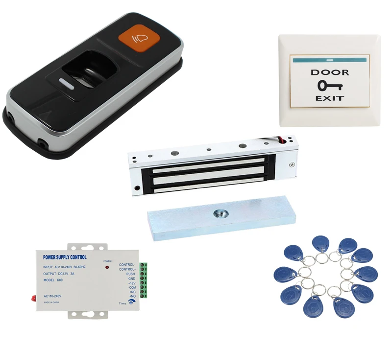 

Biometric Fingerprint & RFID ID 280 electric magnetic door gate lock Access Control kit with doorbell+10 tags/10pcv cards