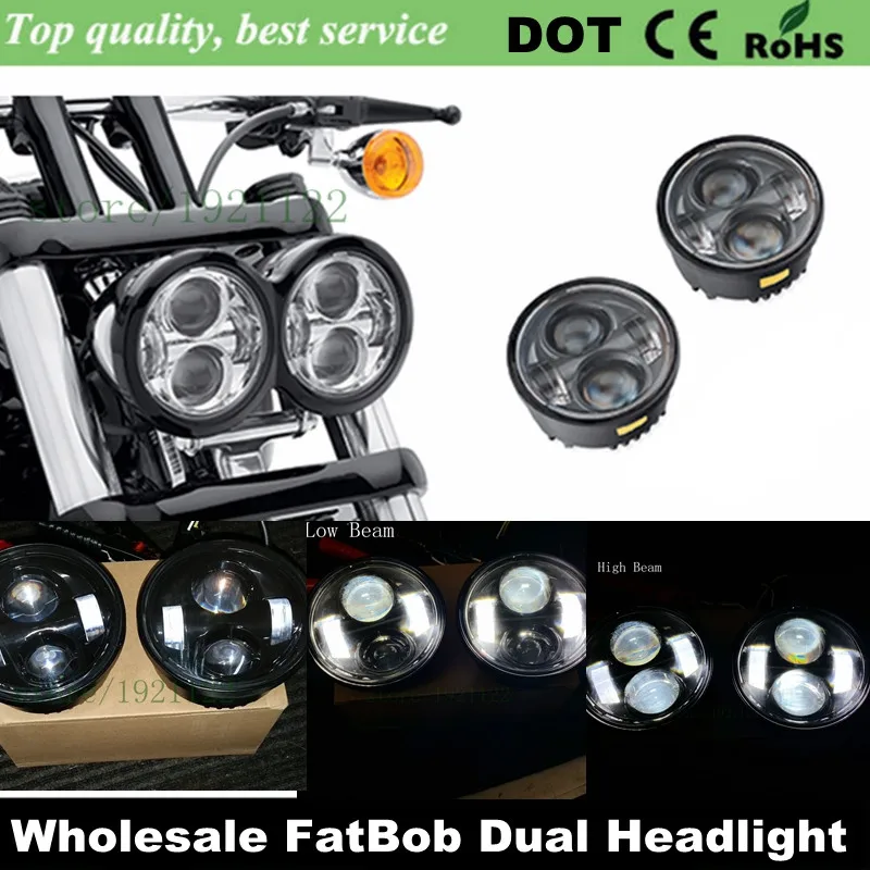 For Fat Bob Led Headlights H/L Beam Headlamp Motorcycle Projector Motor HID LED Light Bulb Headlight H4 Harley |