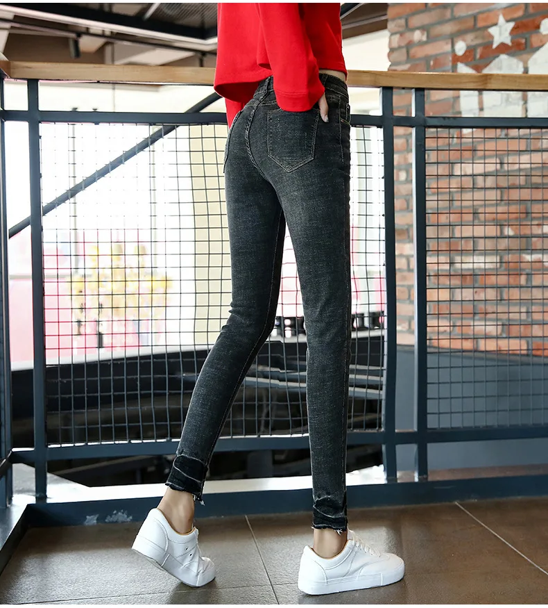 2019 однотонные весенние черные брюки с Высокая Талия Джинсы для Для женщин брюки Винтаж джинсовые облегающие джинсы женские брюки Жан