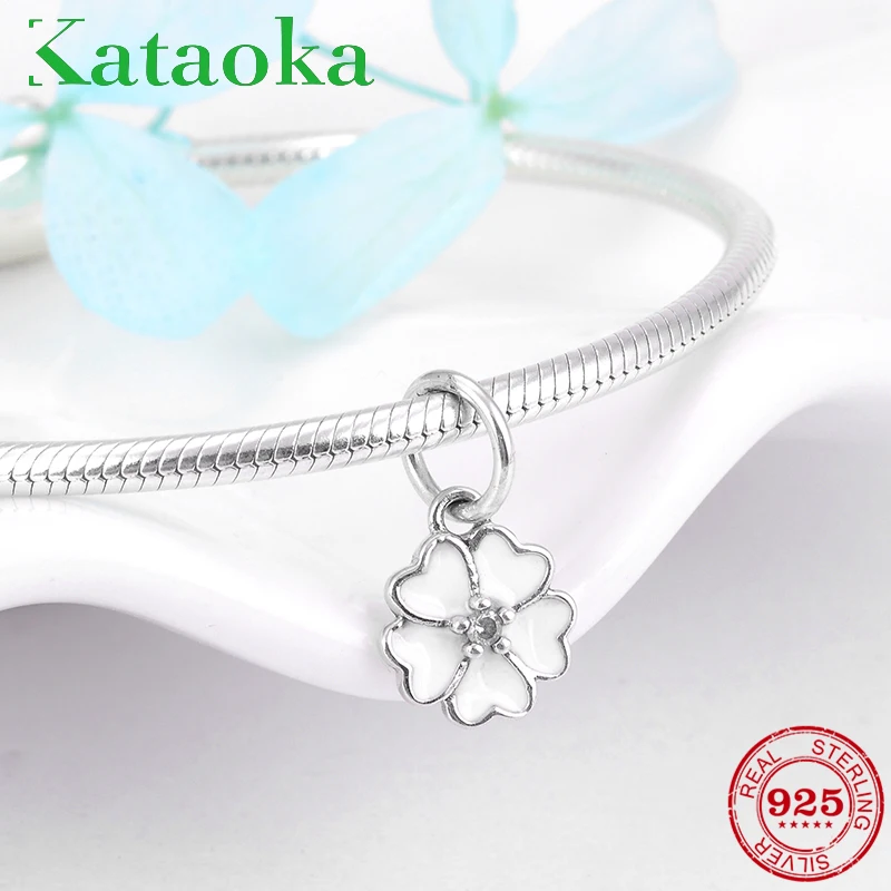 

2018 Fashion pendants charm White enamel heart flowers 925 Sterling Silver beads Fit Original Pandora Bracelet Jewelry making