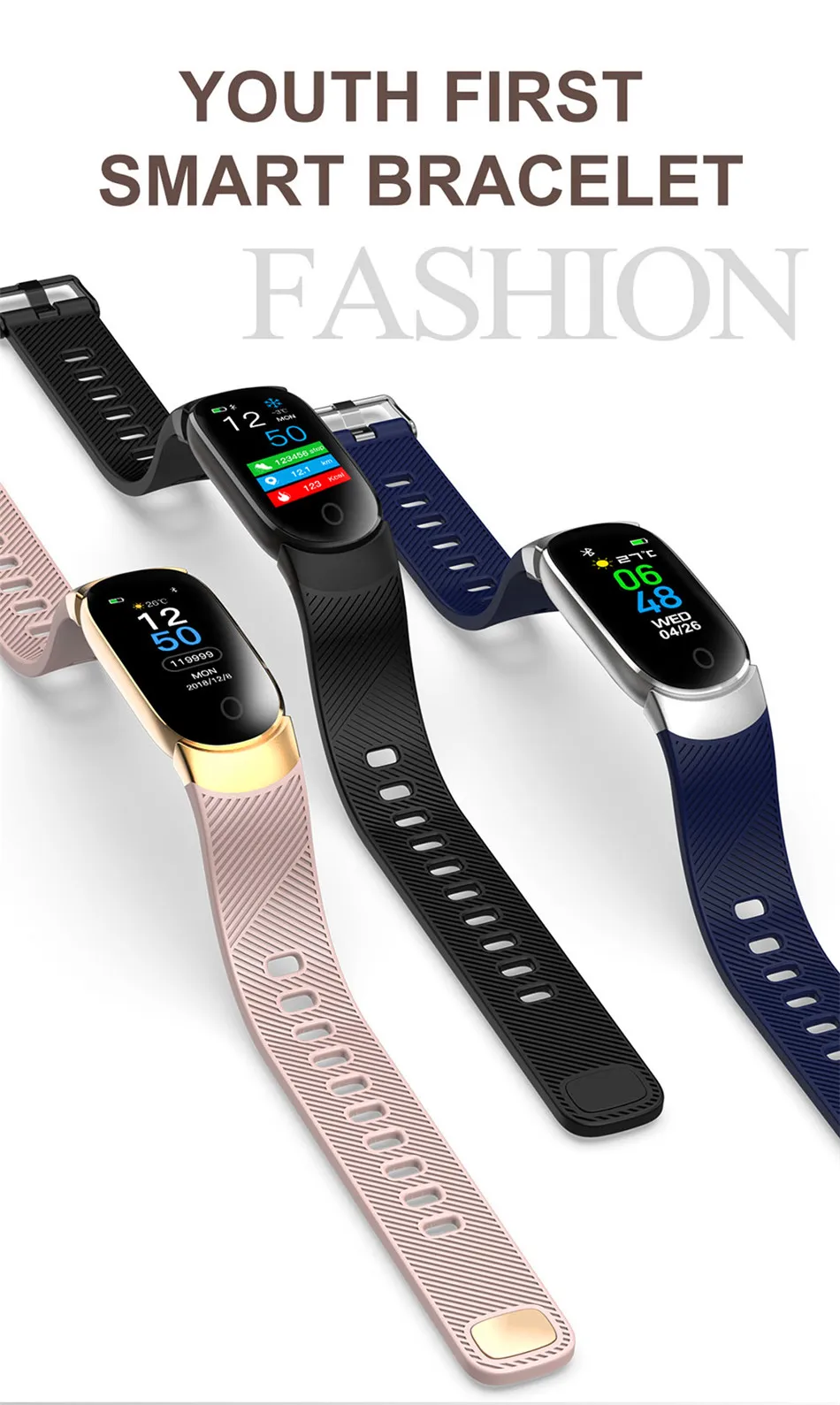 Fitness Tracker Heart Rate Monitor Smart Bracelet Blood Pressure Measurement Waterproof IP67 Smart Band Watch For Women Men(2)