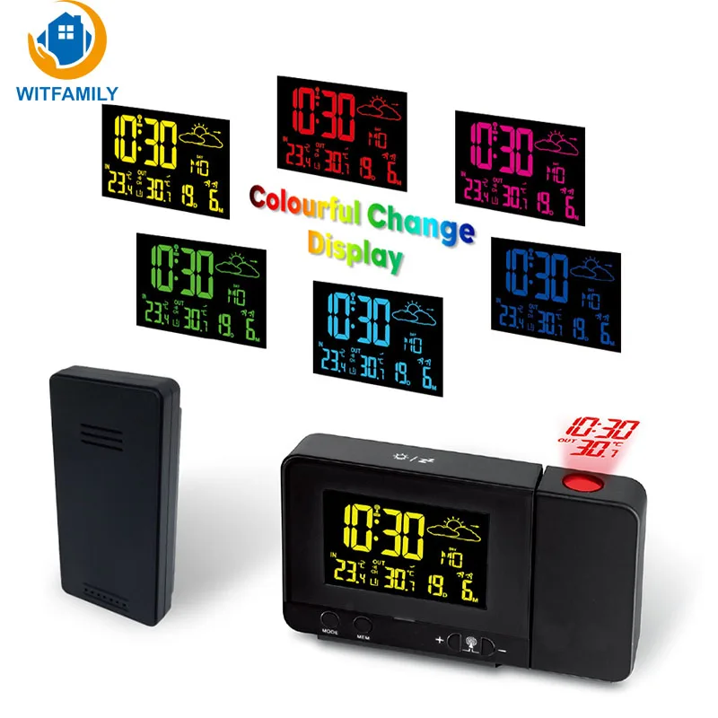 Projection Alarm Clock Digital Table Clock Weather Station ...