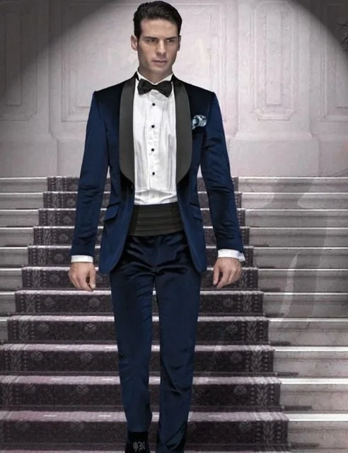 Groomsmen scialle risvolto nero sposo abito da uomo smoking blu Navy abiti  da uomo matrimonio Best Man (giacca + pantaloni + papillon +  fazzoletto)|mens suits wedding|suit weddingnavy blue men suit - AliExpress