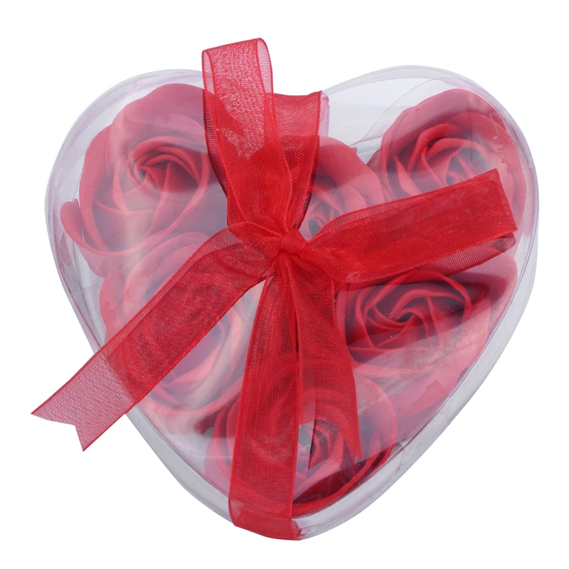 6 шт красный Ароматическая ванна мыло в виде лепестков роз в коробка с сердцем