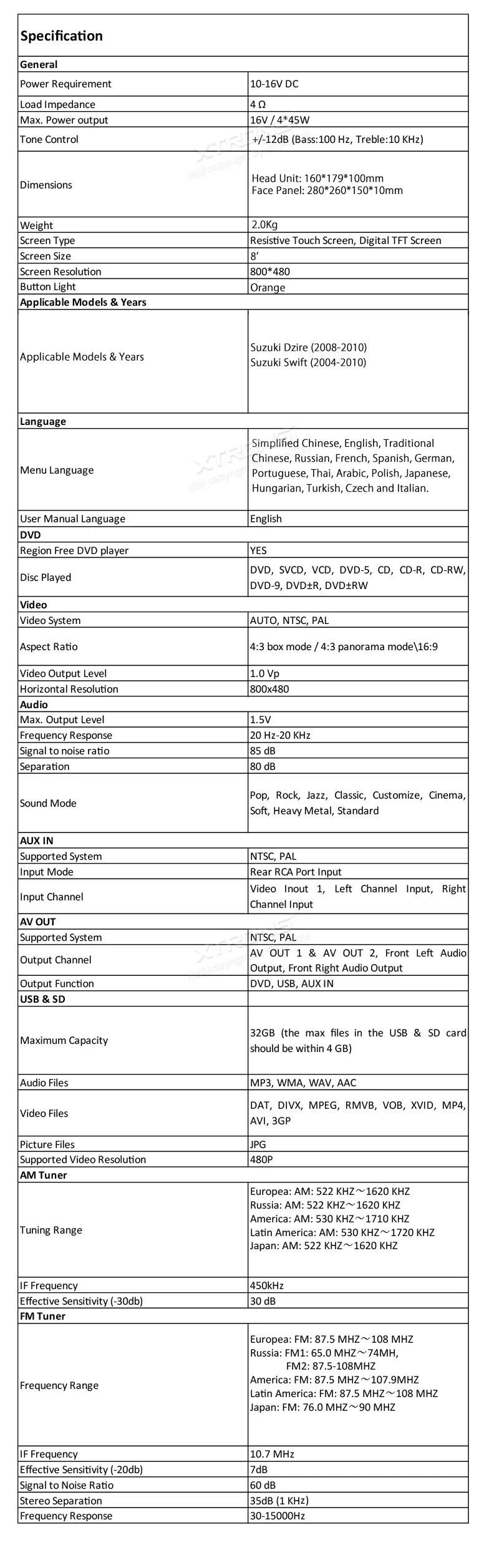 Excellent XTRONS 8" HD Digital Touch Screen 2 Din Car Radio DVD Player GPS Navigation Steering Wheel for Suzuki Dzire 2008 2009 2010/Swift 15