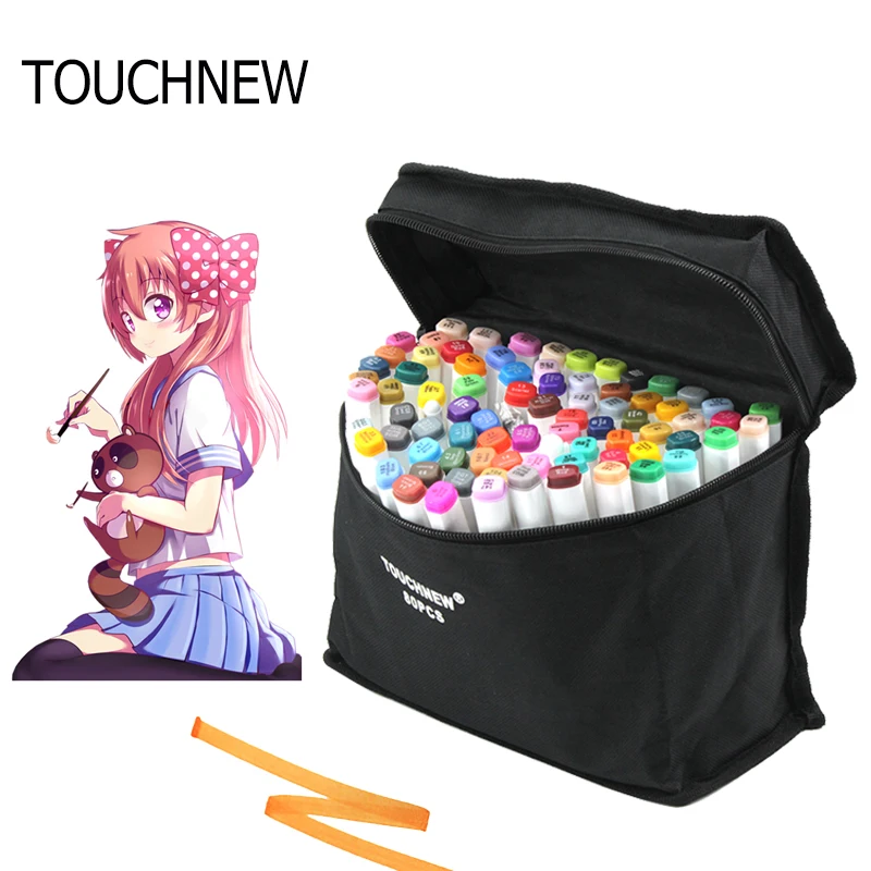 

TOUCHNEW 60 Colored Sketch Drawing Pen Dual Tip Art Sketch Twin Permanent Marker with Carrying Case For Manga School Drawing