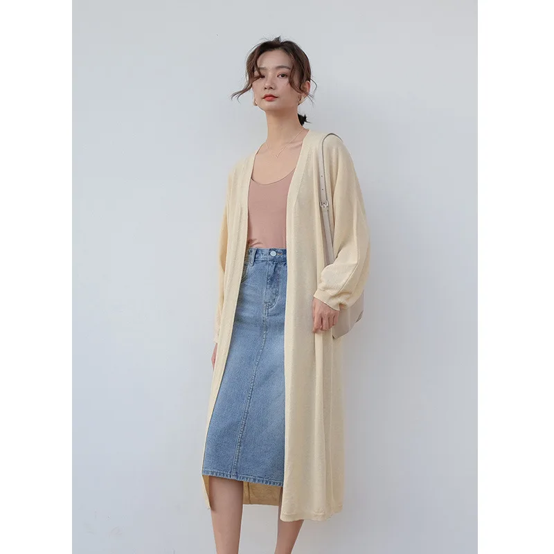 

Early Spring New Soild Color Cardigan Long Temperament Sweater