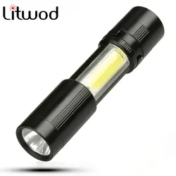 Litwod Z901510 светодиодный мини-фонарик XPE + COB масштабируемый водонепроницаемый алюминиевый 4 режима фонарик с батареей AAA для кемпинга