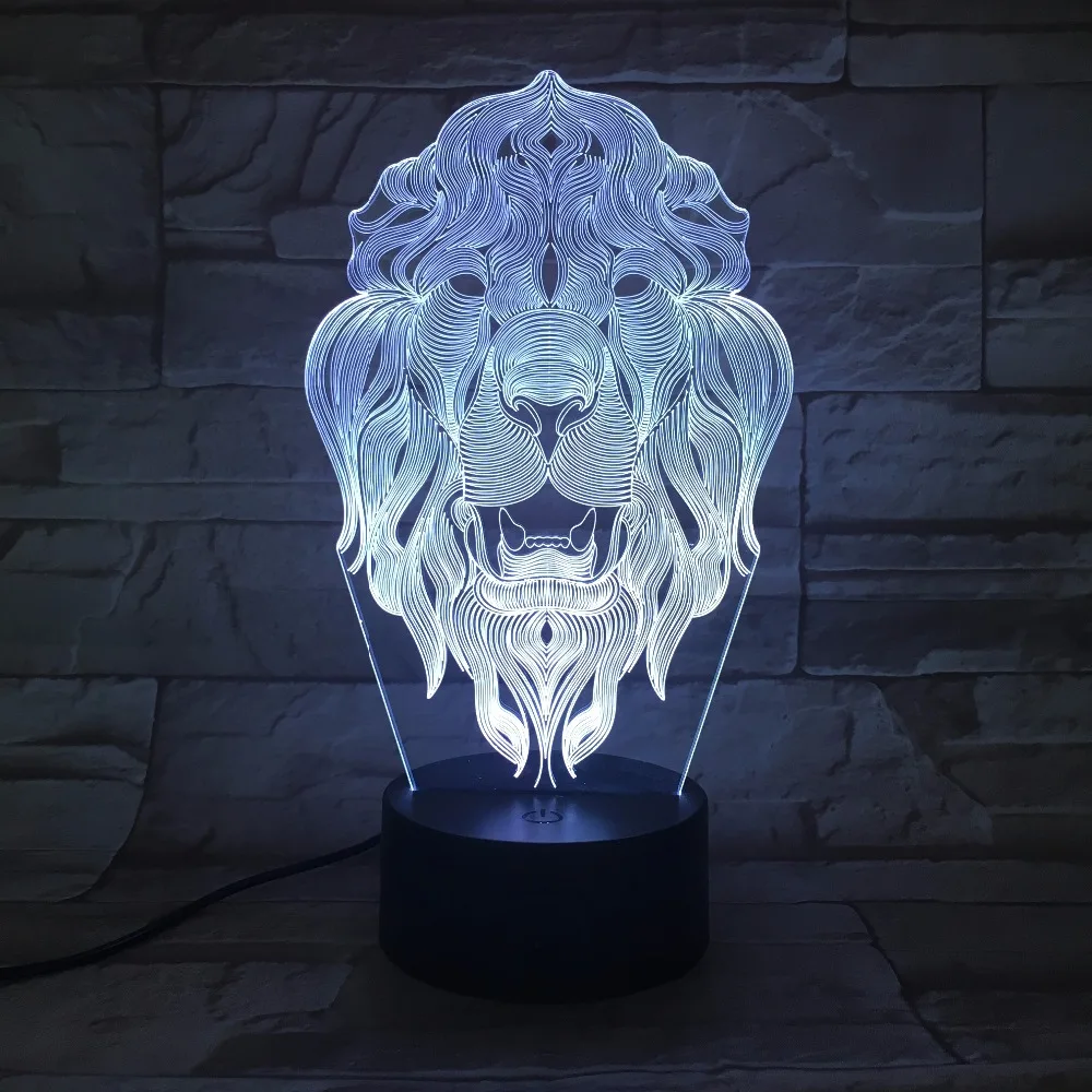 Lion Face Night Light 7 Colors Changing Animal LED Night Lights 3D LED Desk Table Lamp as Home Deco