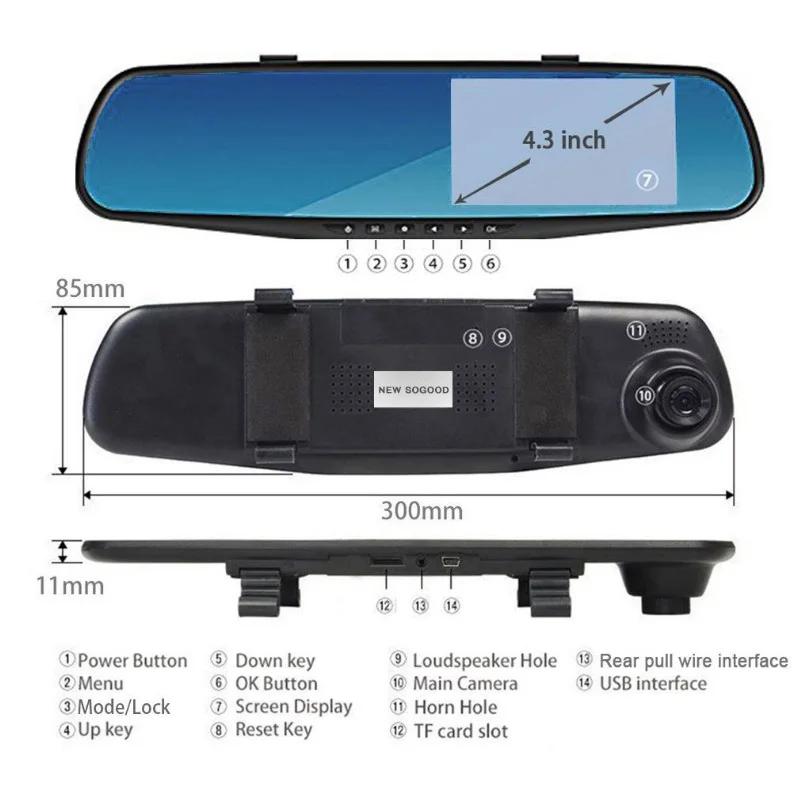 

1080P 4.3 Inch Dash Cam Car Camera Mirror 170 HD Driving Recorder Camera Night Vision Auto DVR Camem Vehicle Camera Recorder