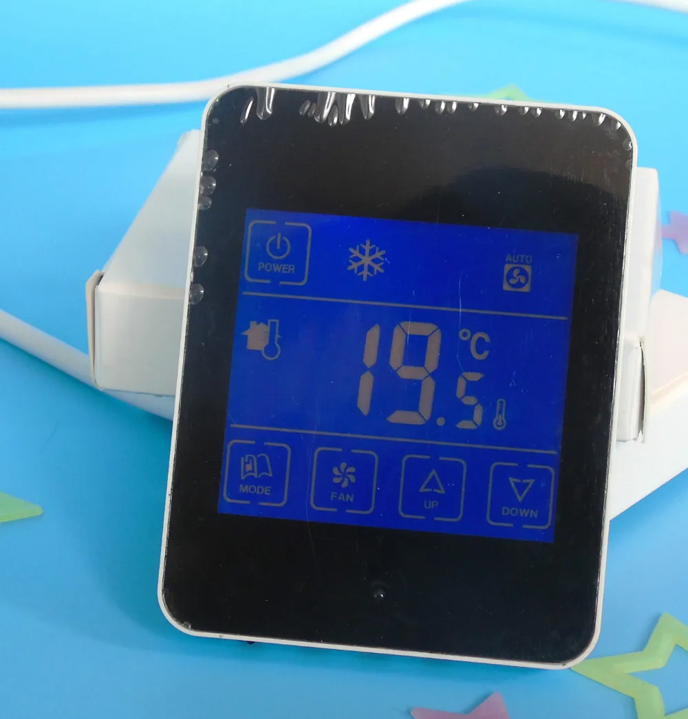 

Ultra-thin screen 2 pipes lcd button Digital air conditioning fan Thermostat
