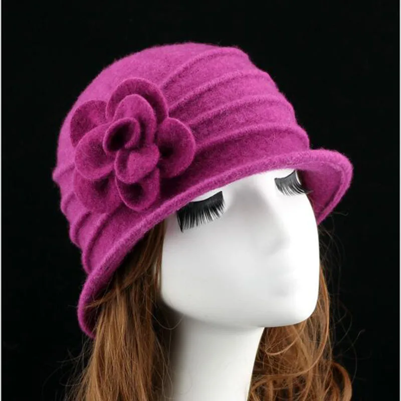 Цветок раздел шерсть шляпа осень зима среднего возраста женская мягкая шляпа женская Европейская волна купольная войлочная Мумия thume Hat