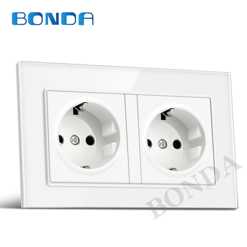 

EU wall socket export method German standard tempered glass and plastic panel socket round 16A 2 hole power socket AC220-250