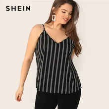 SHEIN, женский топ в тонкую полоску с v-образным вырезом на бретельках размера плюс, Летние повседневные топы в полоску с v-образным вырезом