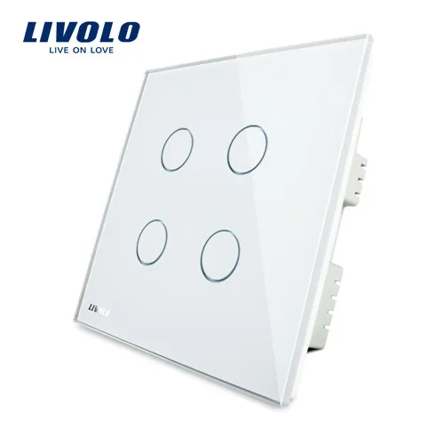 Livolo UK standard 4 банда настенный светильник сенсорный выключатель, interupter AC 220-250 V, белый/черный/золотой стеклянная панель, VL-C304-61/62/63 - Цвет: White