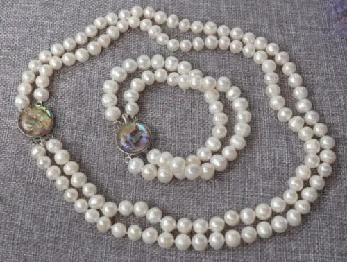 

Free shipping@@@@@ N1504273 7-8mm White Round pearls necklace&bracelet set