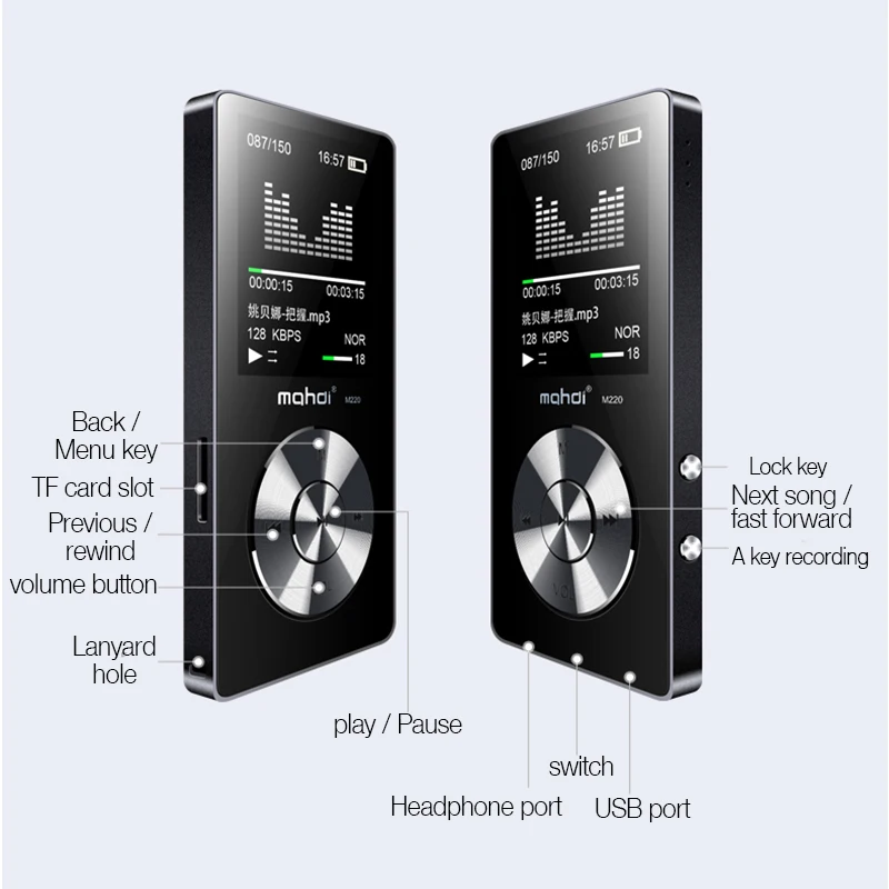 Mahdi M220 металлический MP3 плеер Портативный цифровой аудиоплеер с 1 8 дюймовым