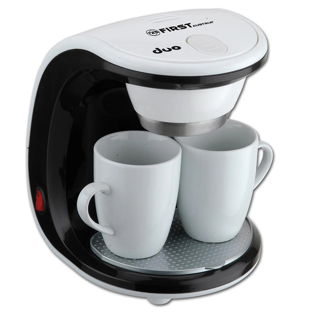 Кофеварка FIRST FA-5453-2 White/black (Капельная, вид кофе молотый, мощность 450 Вт, емкость 250 мл, 2 фарфоровые чашки в комплекте)