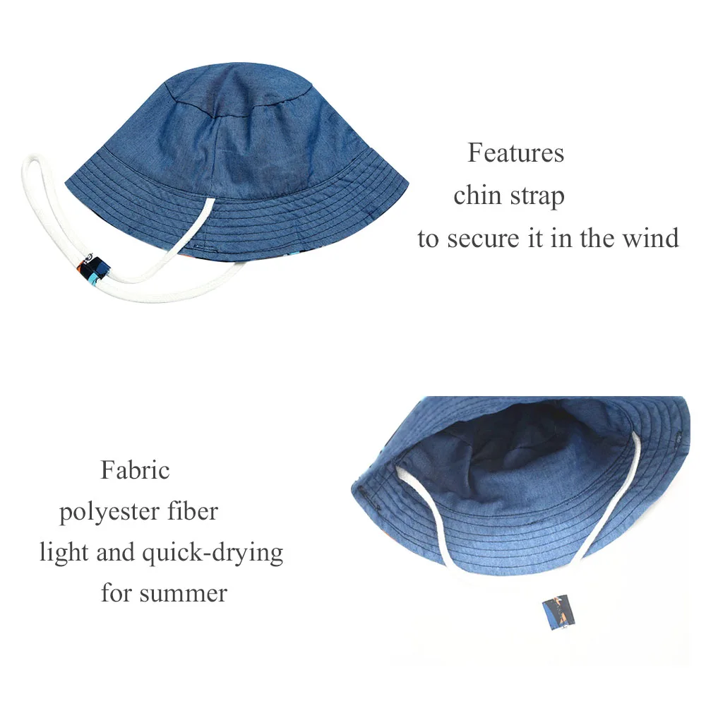 6Sharks Pattern Baby Boy Bucket Sun Hat Kids Girls Summer Beach Fisherman Basin Cap Quick-Drying Toddler Bonnet Chinstrap Stay On