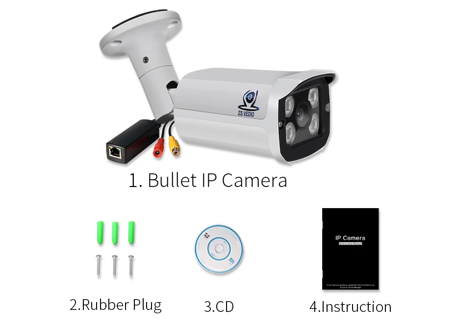 ZSVEDIO Surveillance Cameras Wire IP Camera POE P2P Indoor Motion Onvif H.264 Video Record Alarm Power Adapter Camera POE (19)