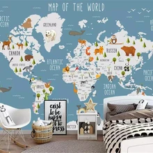 Beibehang Пользовательские детская комната стены 3d обои мультфильм Животные карта мира голубое небо задний план стены 3d обои росписи скачать