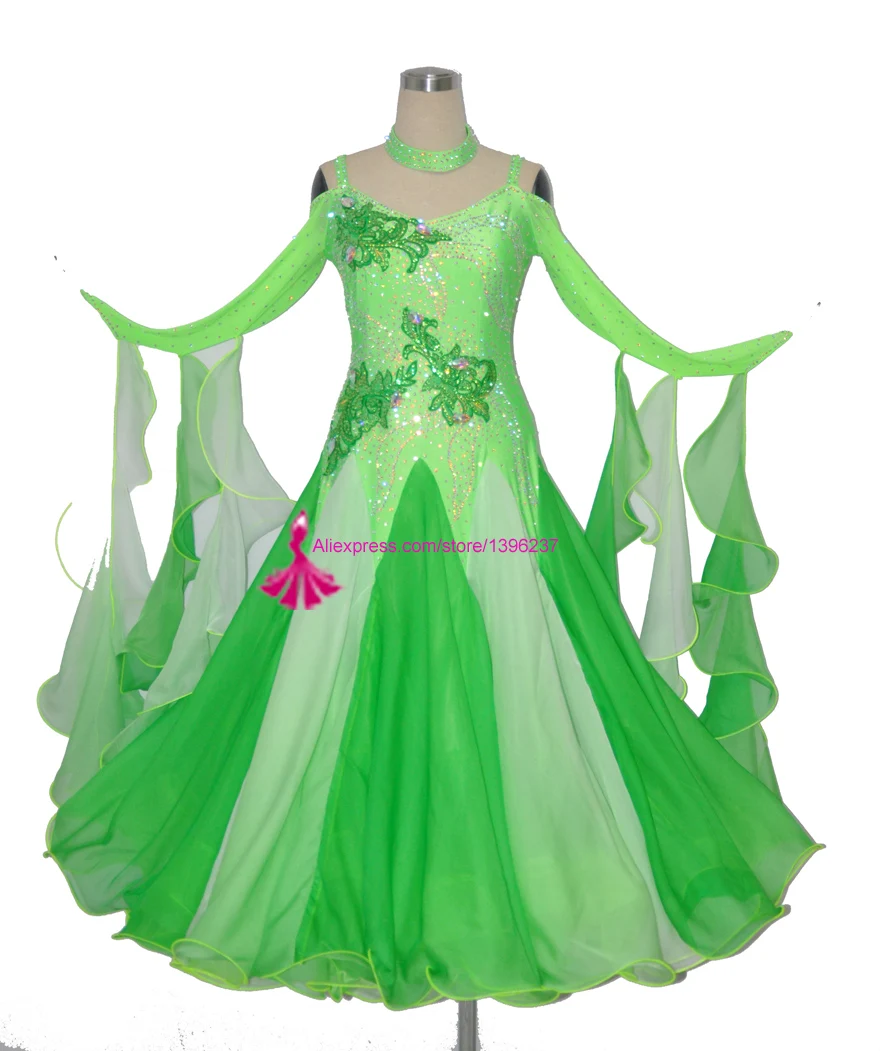Ballroom Dance Dresses For Women Shiny Green Color Standard Waltz Tango