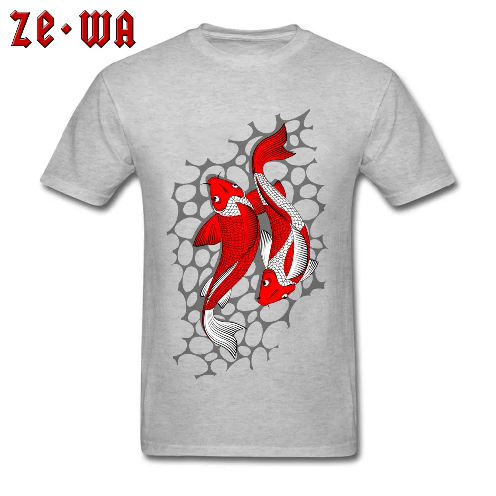 Ornamental Carp Fish on gray Brand Print Tops & Tees Crewneck Summer Autumn Cotton Short Sleeve Tshirts for Men Casual Tshirts Ornamental Carp Fish on gray grey