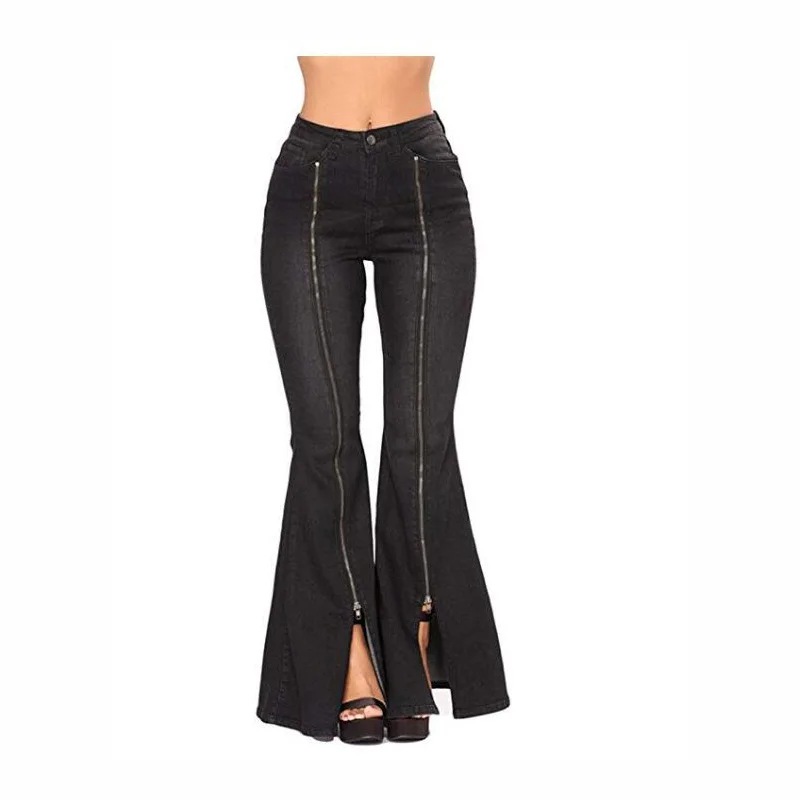 2019 New Fashion Women Vintage Zipper split High Waist Long Boot Cut Denim Pants Lady Sexy Skinny jeans woman bell bottom jeans