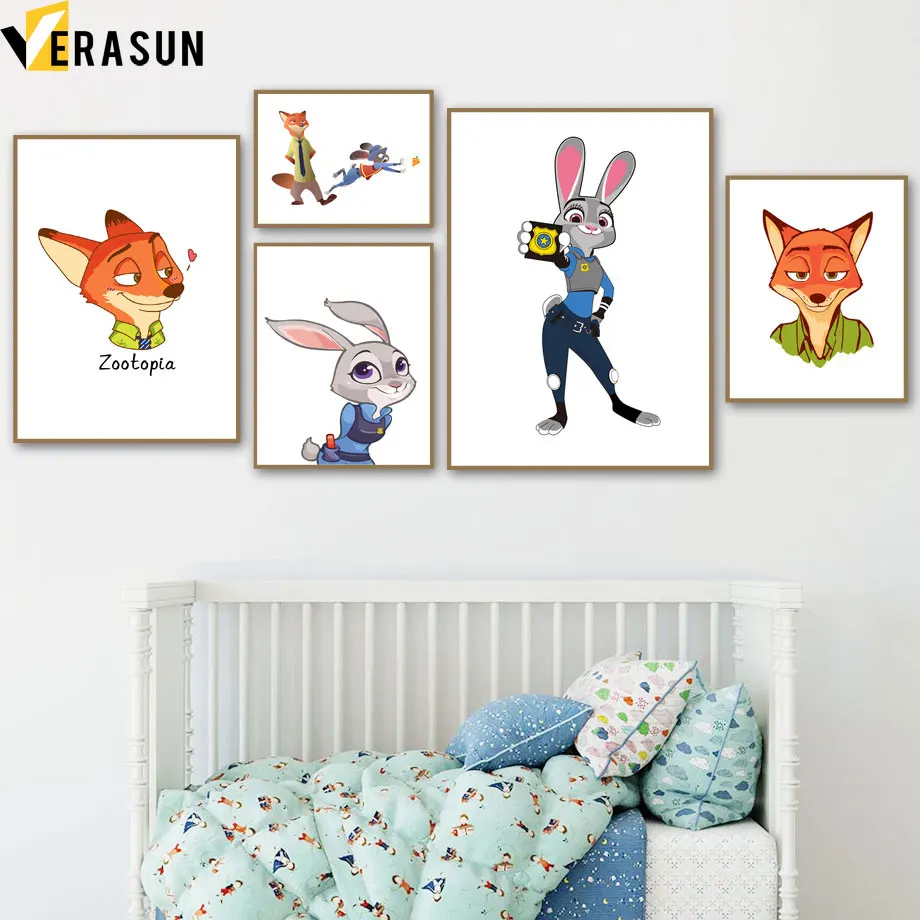 

Zootopia Nick Judy Fox Rabbit Animation Movie Wall Art Canvas Painting Nordic Posters And Prints Wall Pictures Kids Room Decor