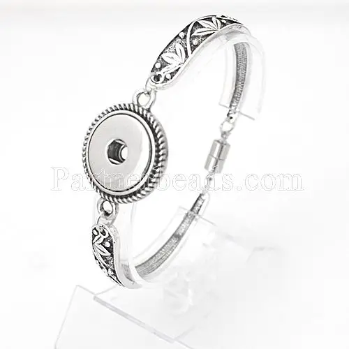 

10pcs/lot Jewelry Snap Bangls Pulsera Fit Ginger Snap Button Carve Flower Magnetic Tube Bar Clasp Antique Silver Tone KB0502*10