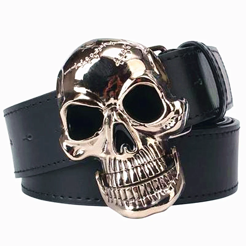 Мужской кожаный ремень в стиле панк с большим черепом|leather belt|men leather beltbelt f |