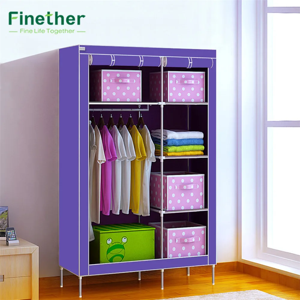 Finether Double Modular Metal Framed Fabric Wardrobe Clothes
