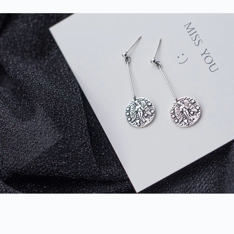 Vintage Portrait Disc Long Dangle Earrings for Women Minimalist Drop Geometrical Round Angel Coin Earrings Jewellery Bijoux 2019 (4)