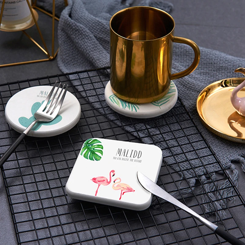 

1pcs Environmentally friendly algae Emulation Marble Coffee Cup Pads Flamingo Waterproof Desktop Non-slip Pad Table Decoration